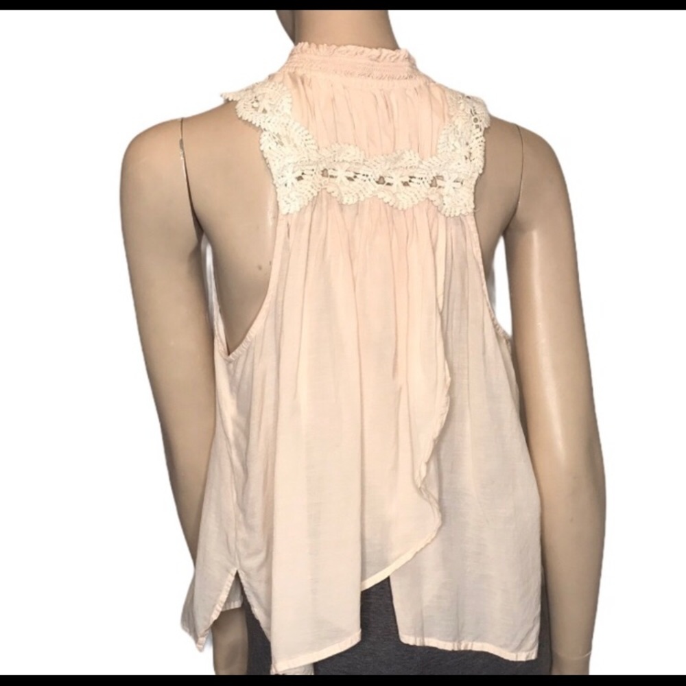 Free People Peach Lace Button Up Sleeveless Blouse - Picture 5 of 7